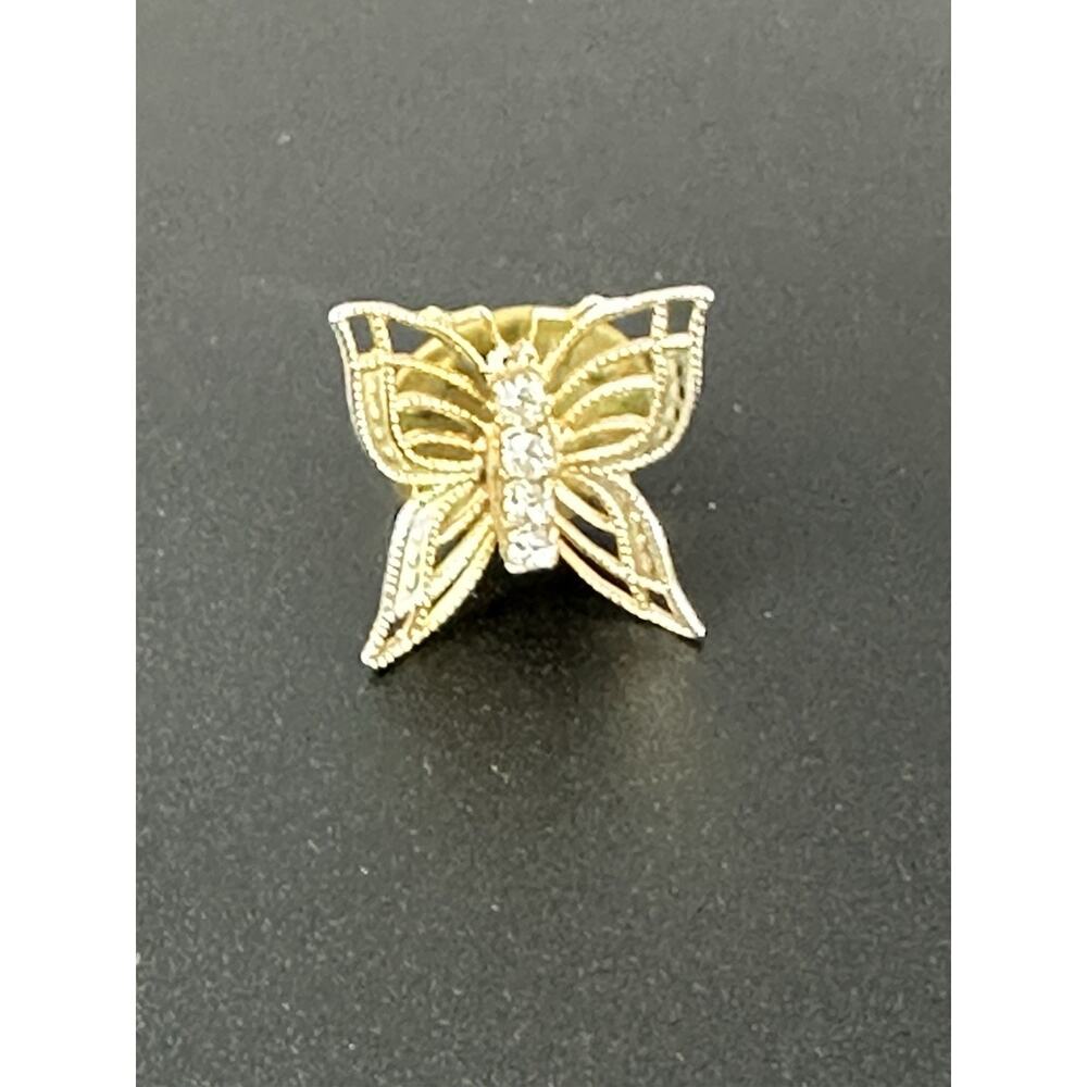 Small Dainty Gold Tone Butterfly With Clear Rhinestones Collectible Lapel Pin